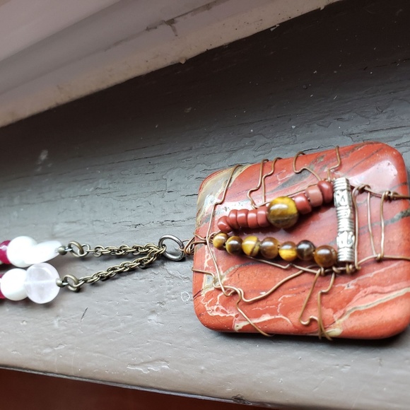 Rainbow jasper wire wrapped gemstone necklace - Picture 3 of 6